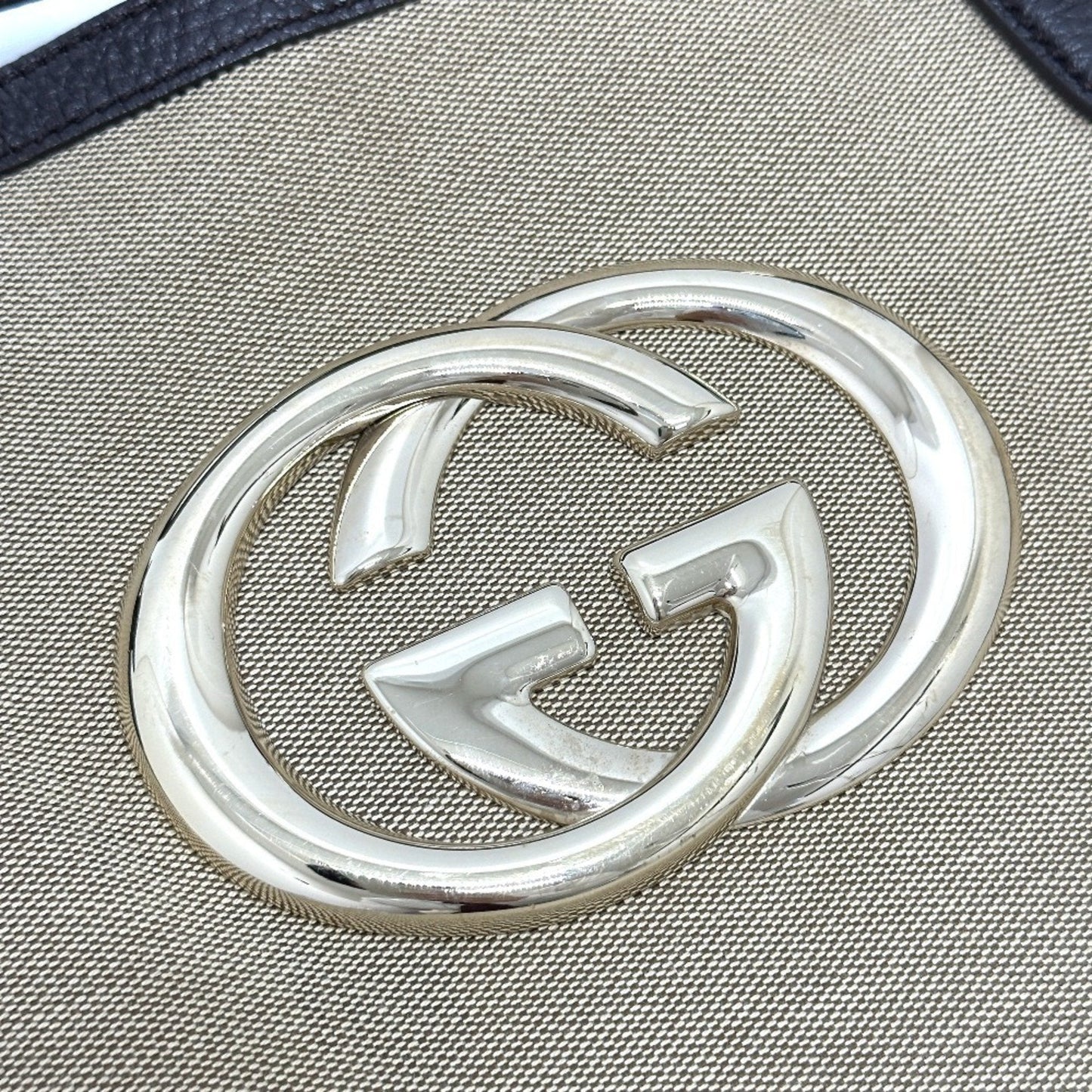 Gucci Beige Canvas Leather Shoulder Bag Tote Bag ( )