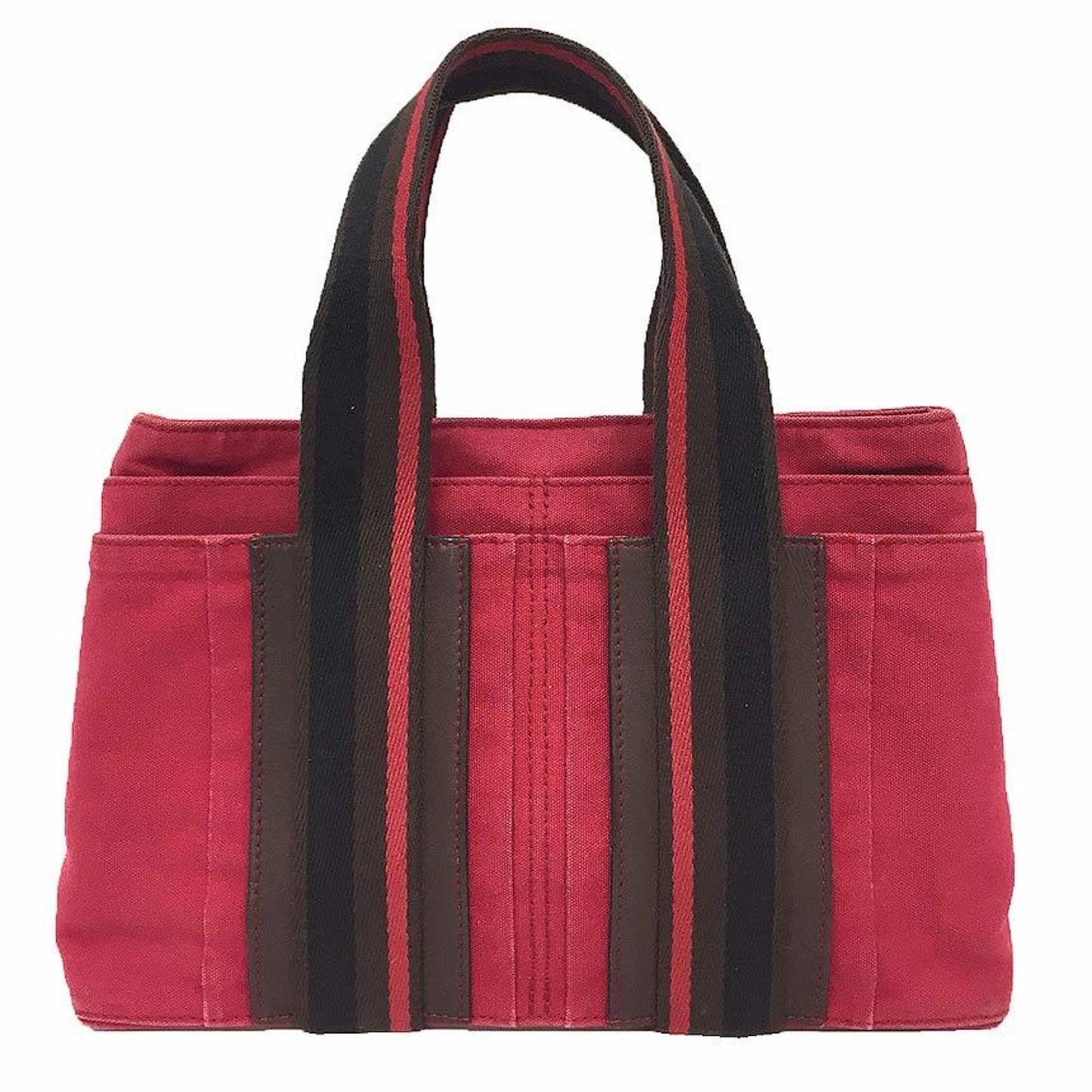 Hermes Red Color Canvas Leather Tote Bag ( )