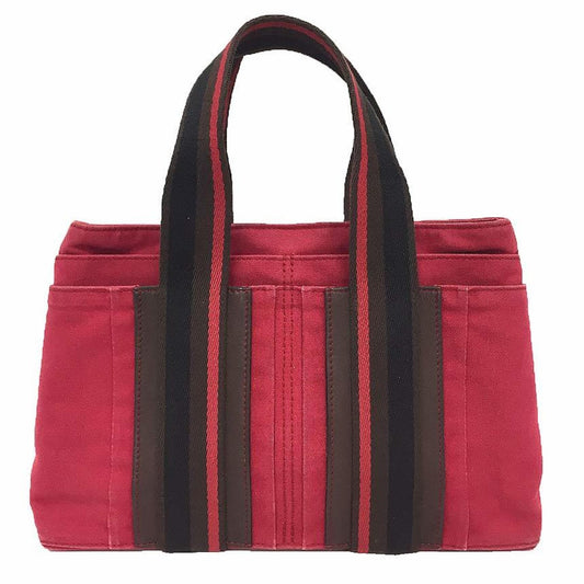 Hermes Red Color Canvas Leather Tote Bag ( )