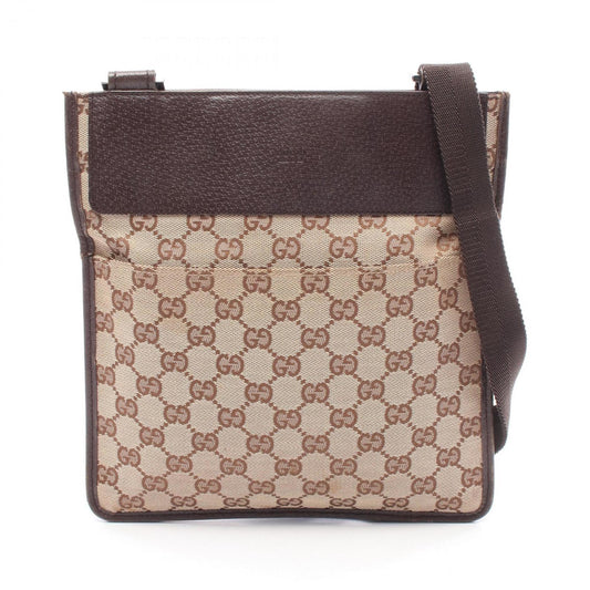 Gucci Beige Brown Gg Canvas Leather Shoulder Bag ( )