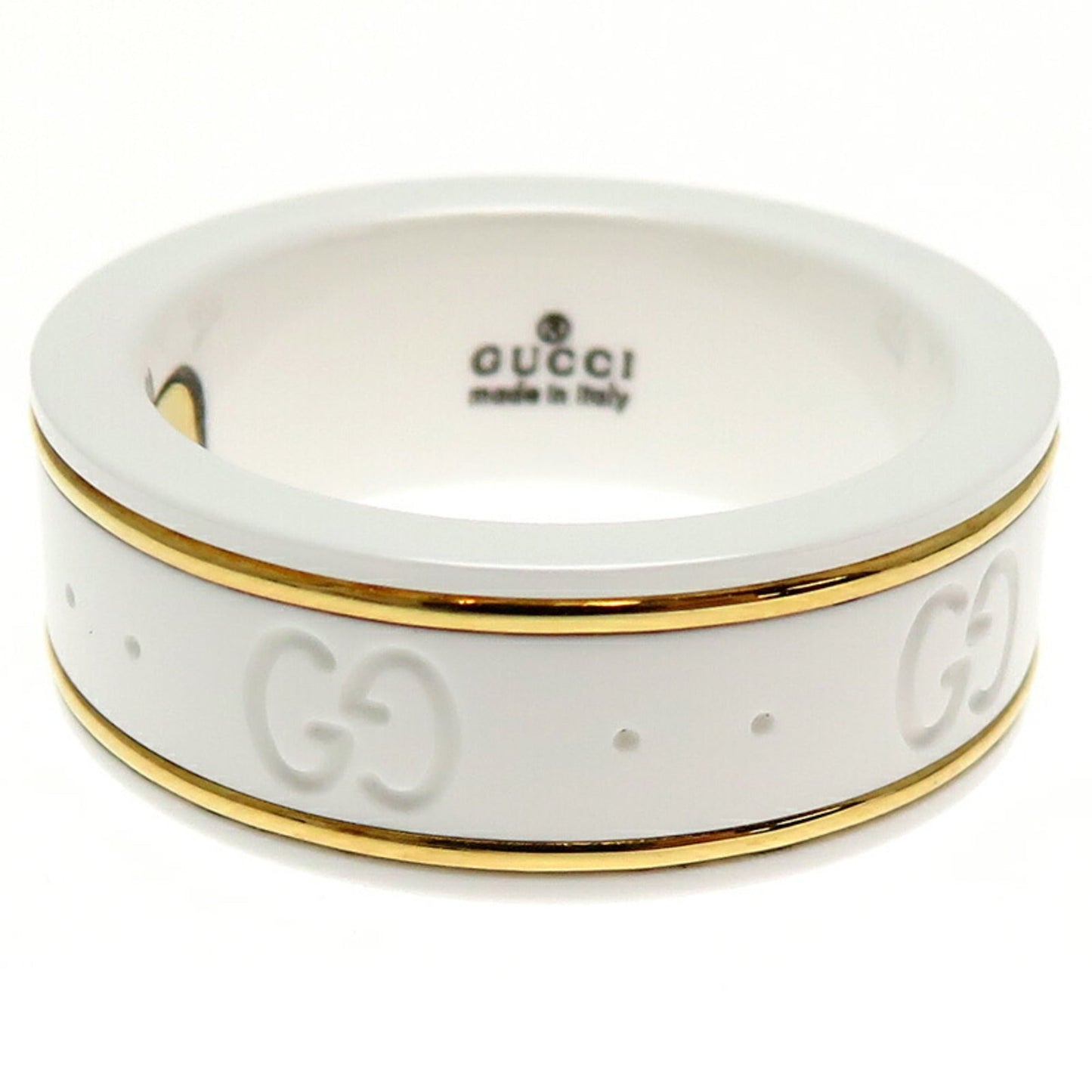 Gucci White Yellow Gold Yellow Gold (18K) Ceramic Band Ring ( )