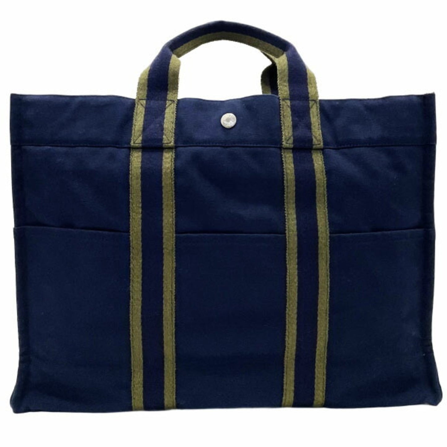 Hermes Fourre Tout Green Khaki Navy Canvas Handbag Tote Bag ( )