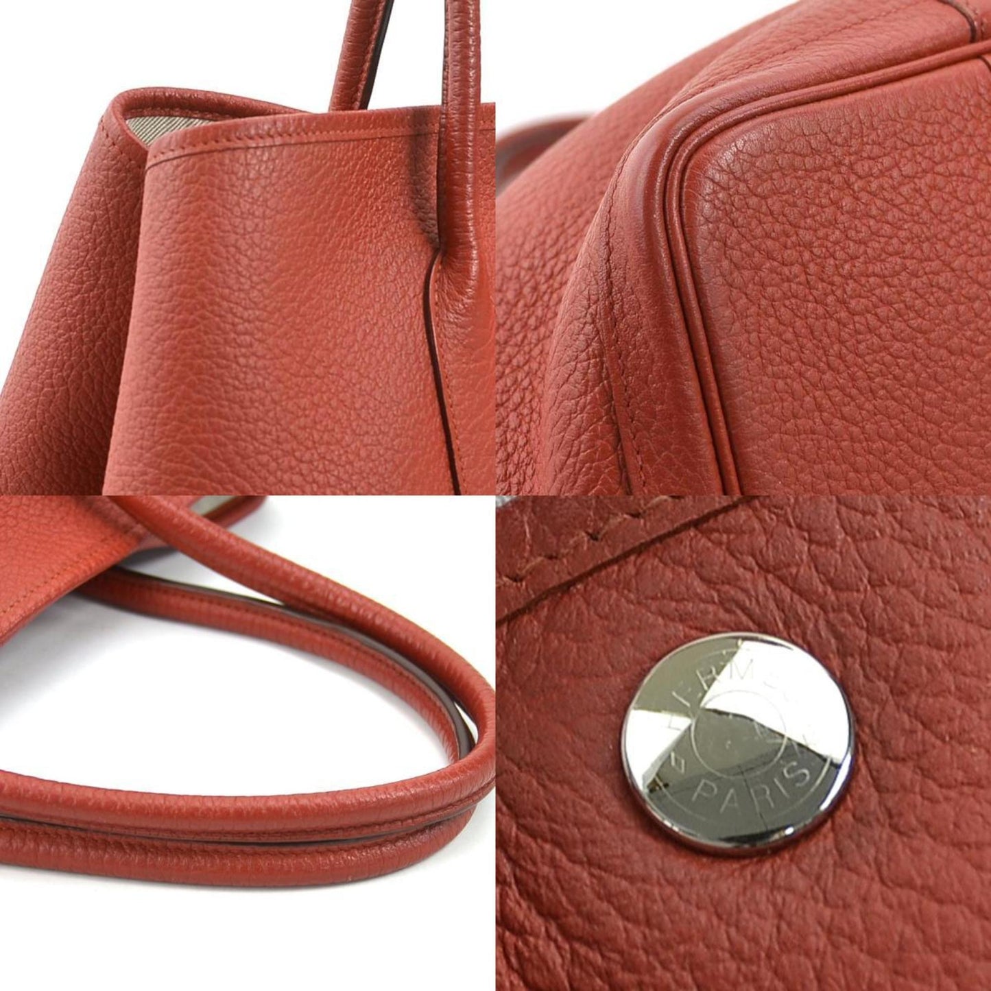 Hermes Red Color Country Leather Handbag Tote Bag ( )