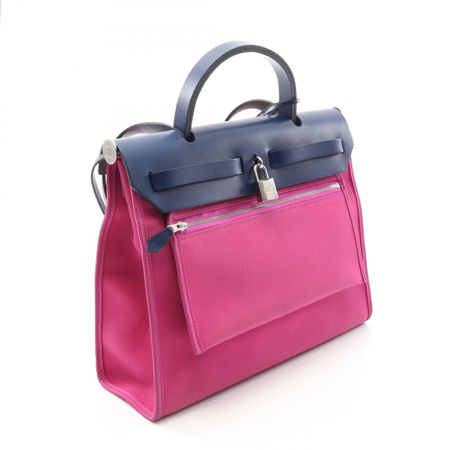 Hermes Navy Pink Toile Officier Handbag ( )