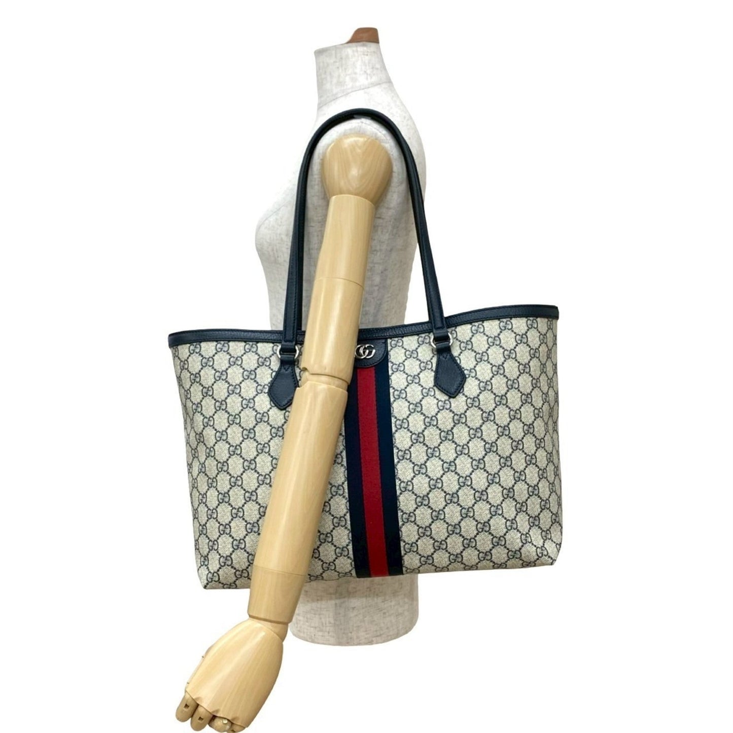 Gucci Navy Red Color Leather Pvc Handbag Shoulder Bag Tote Bag ( )