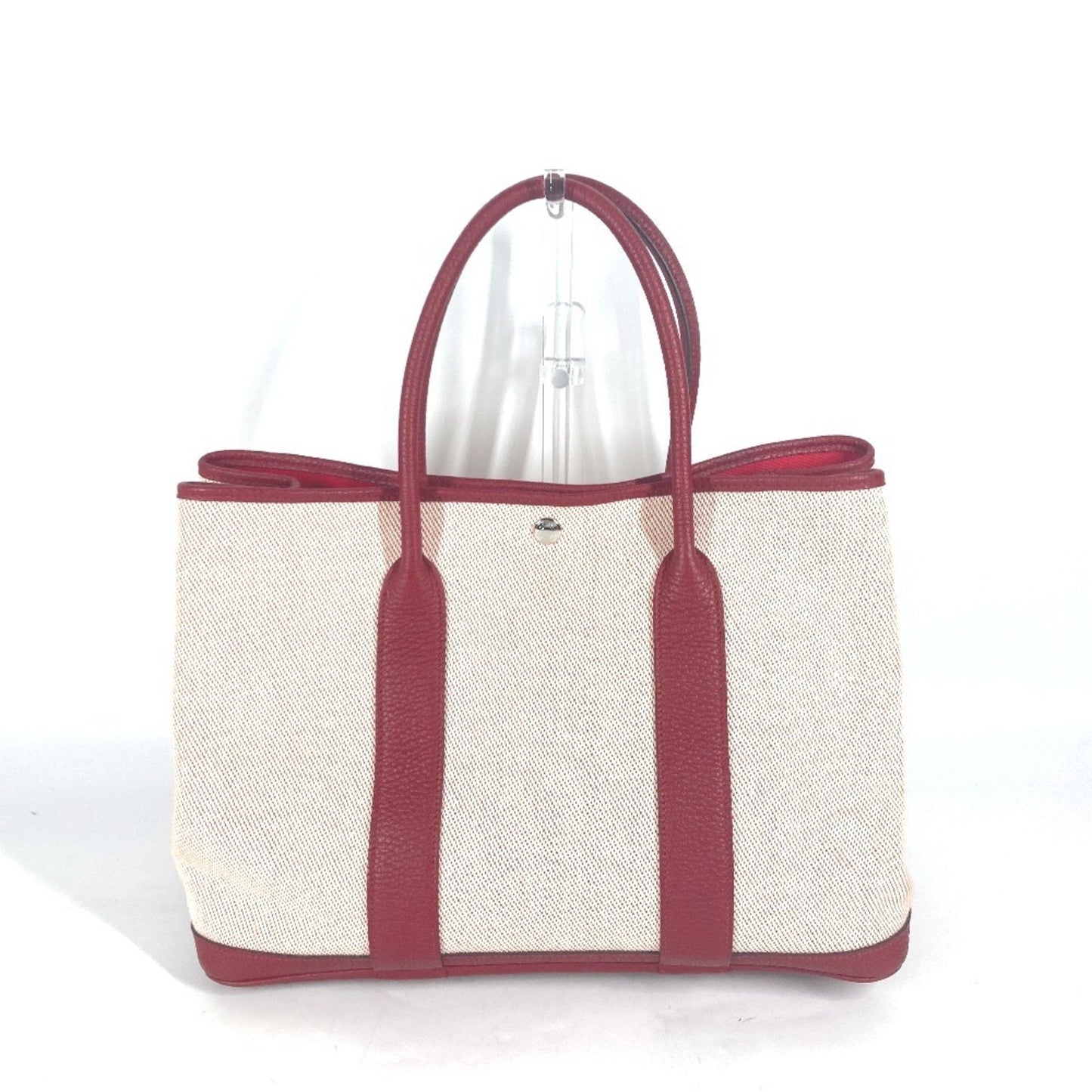 Hermes Ecru Red Color Rouge H Toile H Negonda Leather Handbag Shoulder Bag Tote Bag ( )