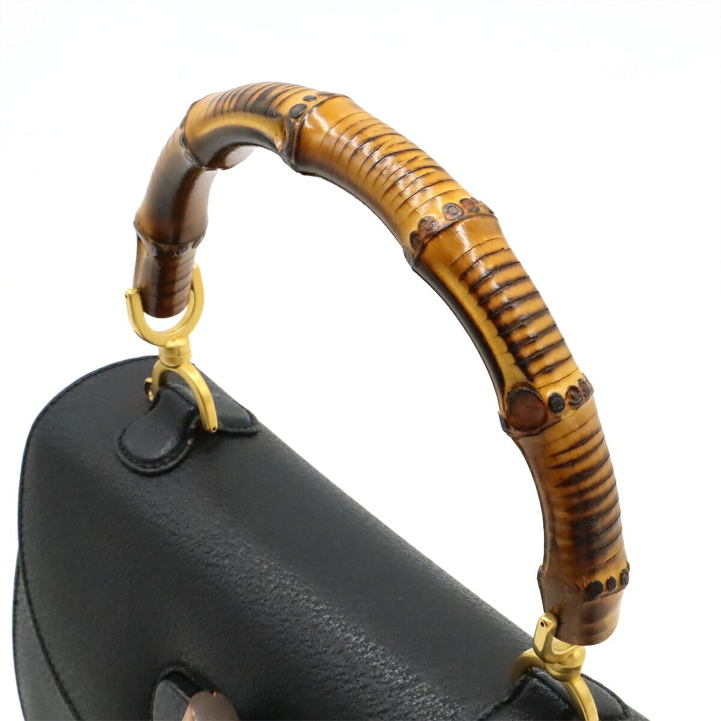 Gucci Black Bamboo Leather Handbag Shoulder Bag ( )