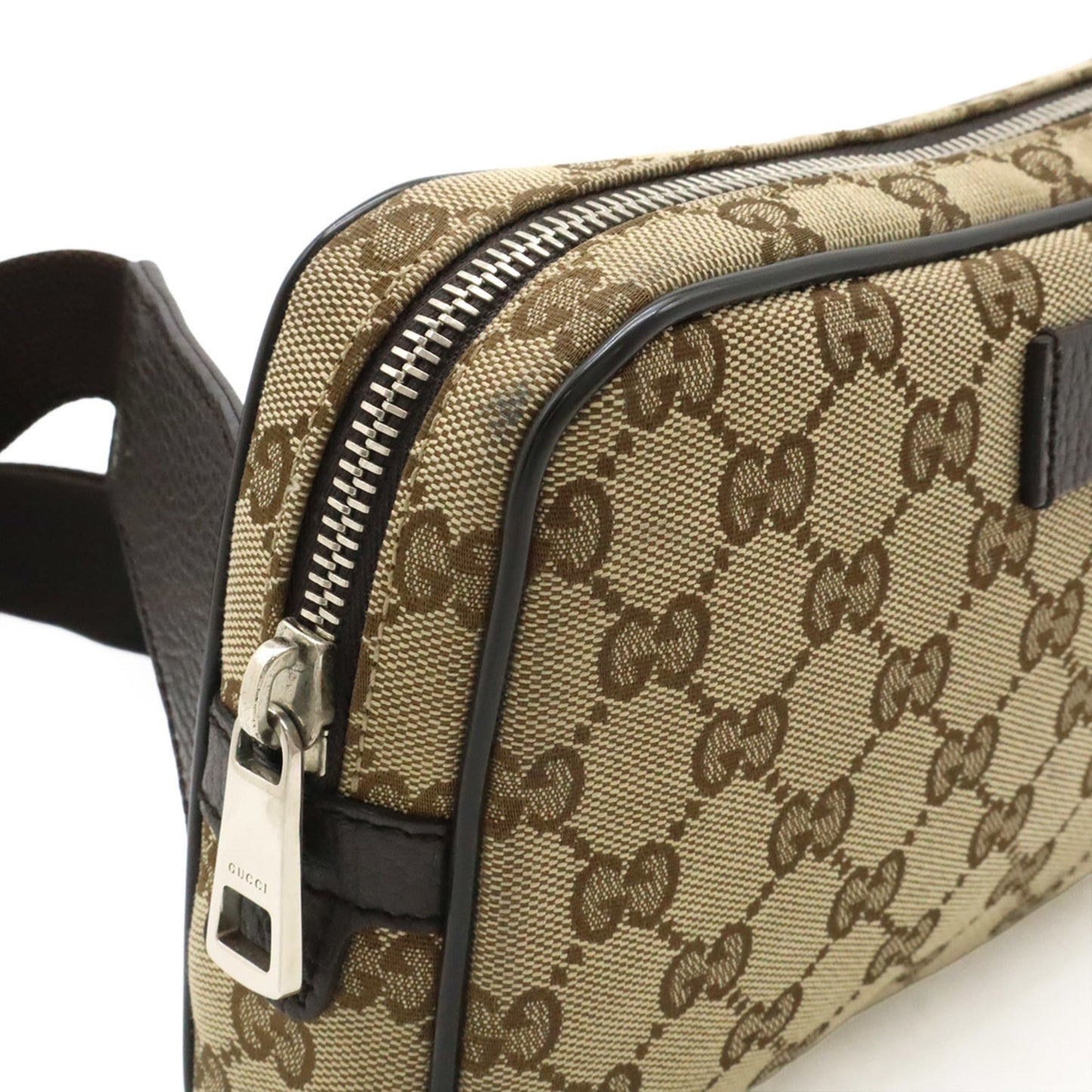 Gucci Gg Canvas Beige Dark Brown Gg Canvas Leather Pouch Sling Bag ( )