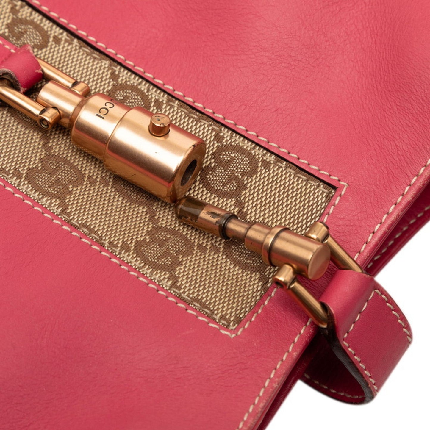 Gucci Pink Leather Canvas Handbag Shoulder Bag ( )