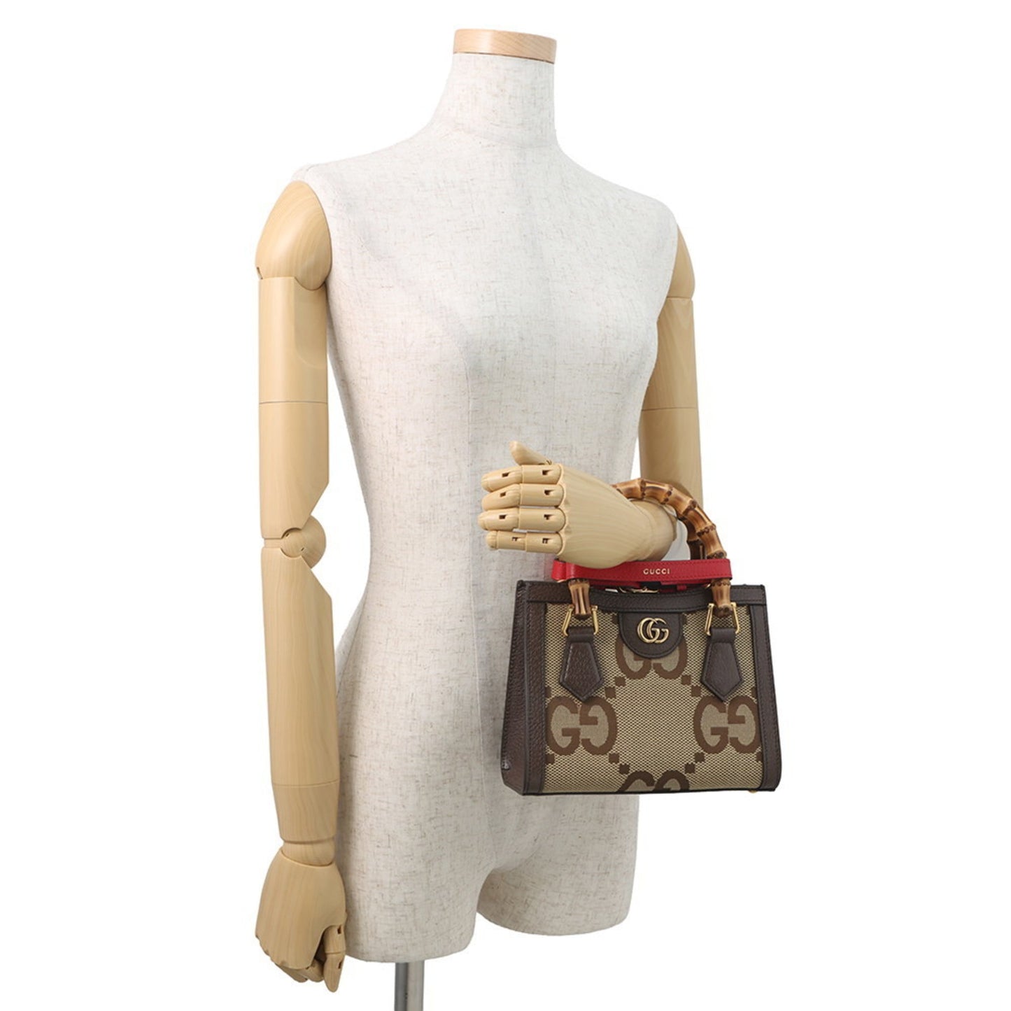 Gucci Beige Brown Gg Canvas Leather Handbag ( )