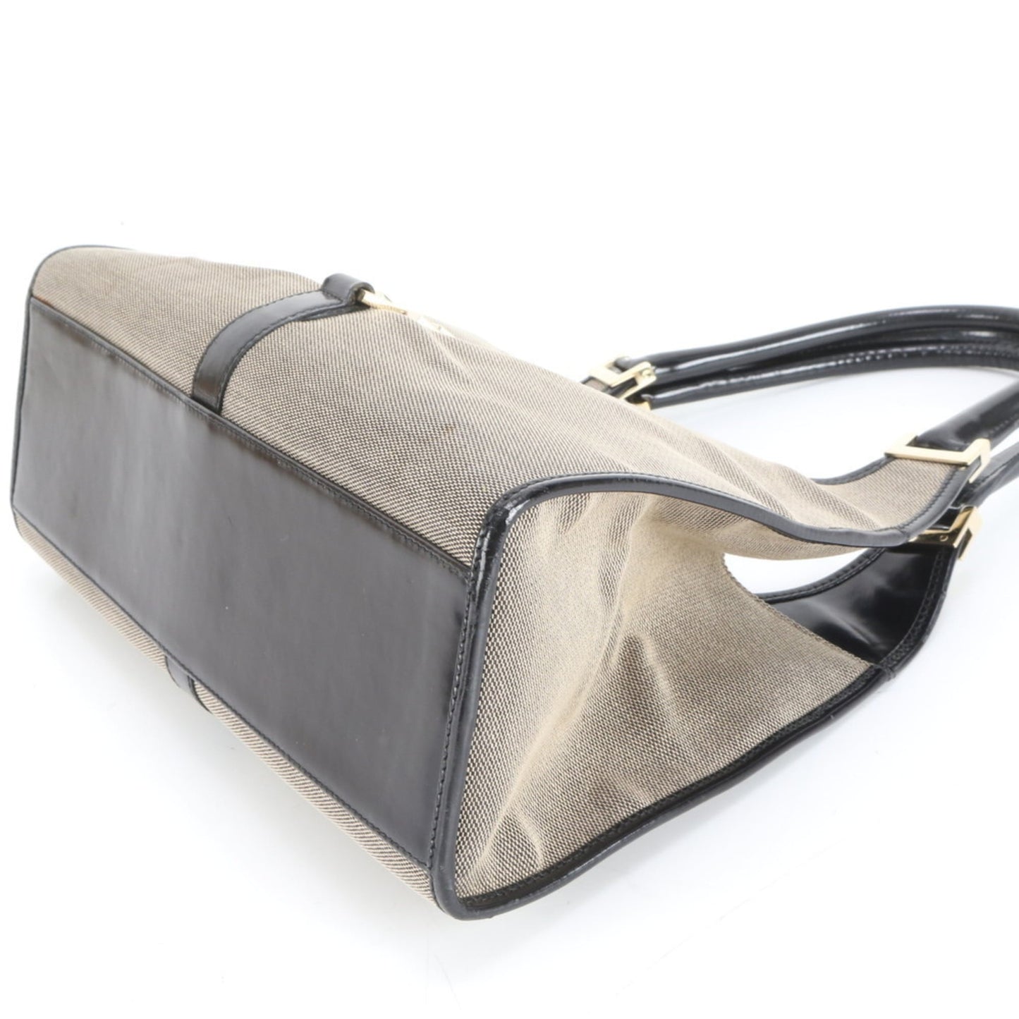 Gucci Beige Leather Canvas Handbag ( )