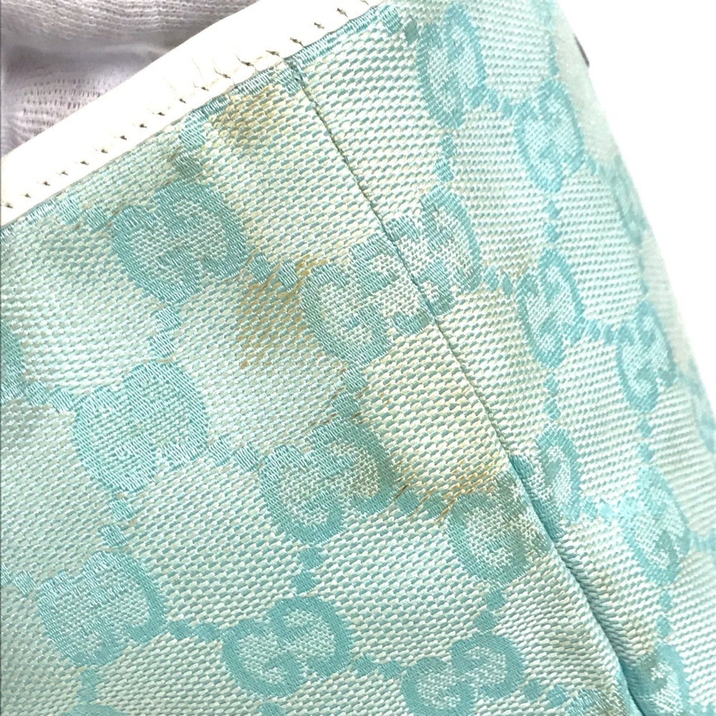 Gucci Blue White Canvas Leather Shoulder Bag Tote Bag ( )