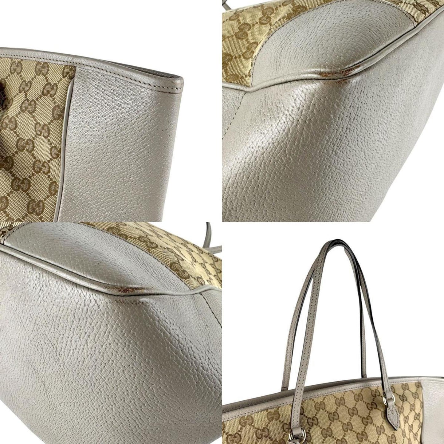 Gucci Brown Gray Gg Canvas Leather Handbag ( )