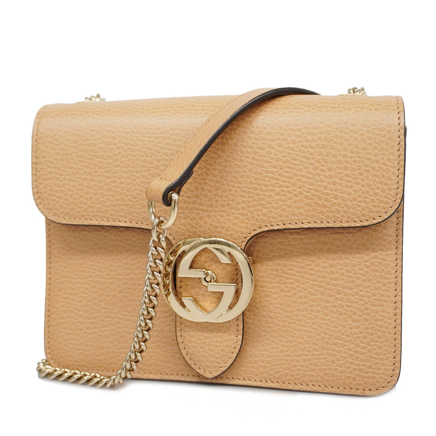GUCCI Auth  Interlocking G 510304 Women's Leather Shoulder Bag Beige