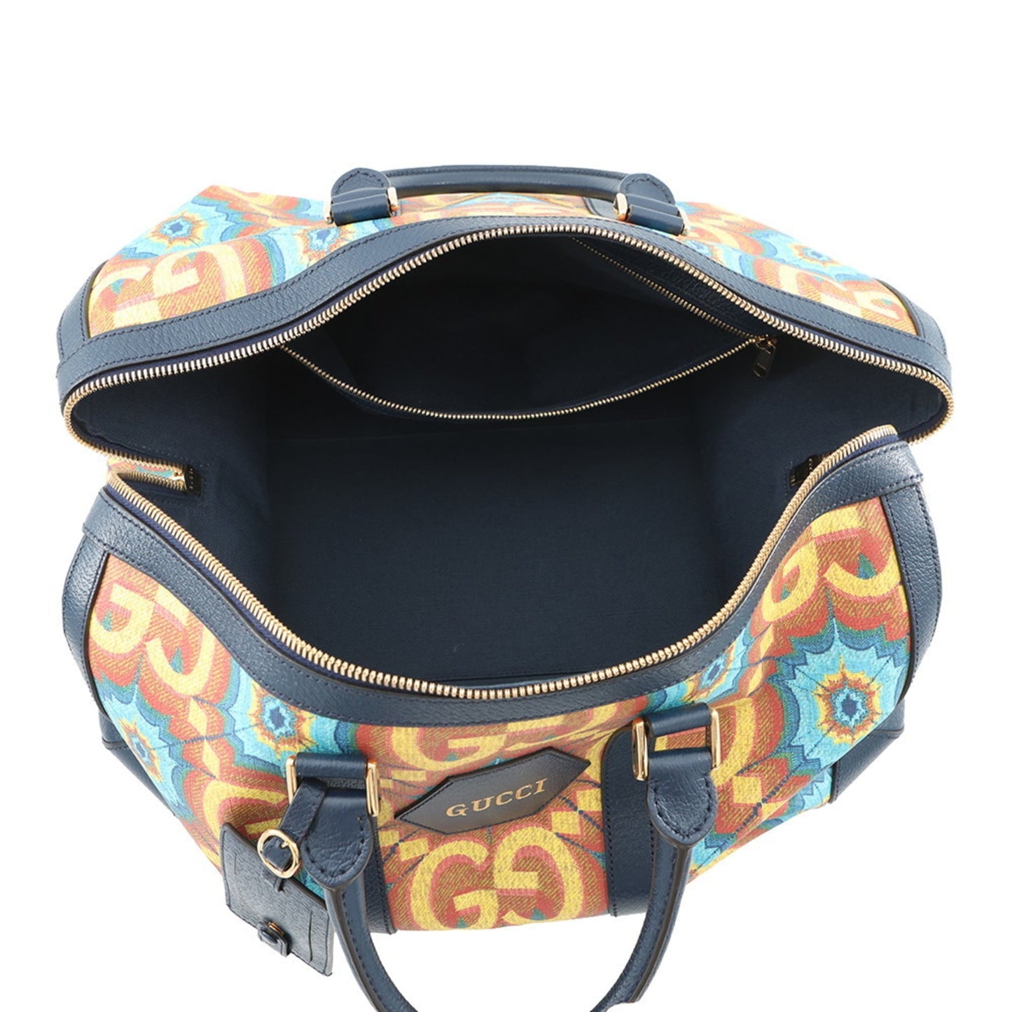 Gucci Navy Yellow Pvc Leather Boston Bag ( )