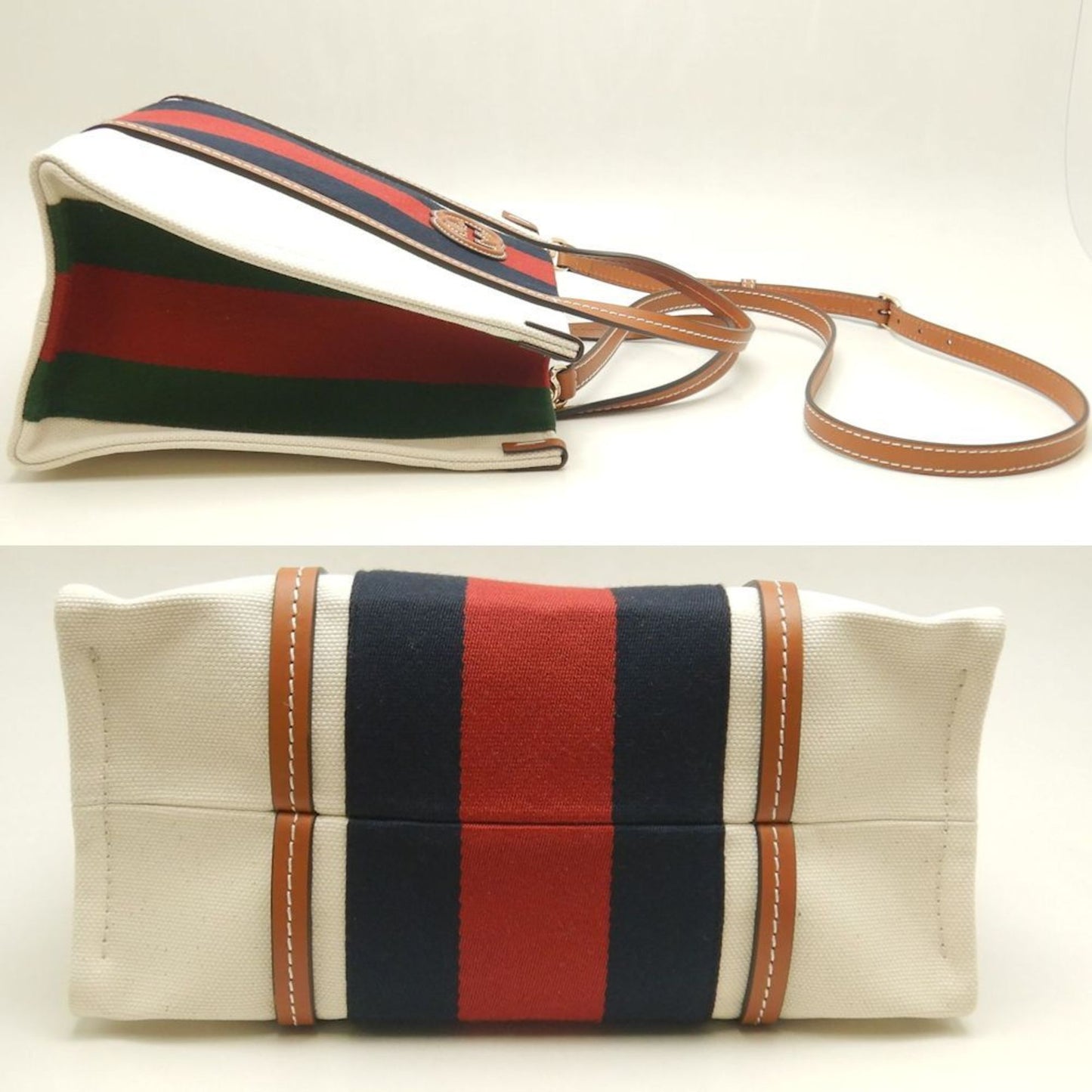 Gucci Brown Ivory Canvas Tote Bag ( )