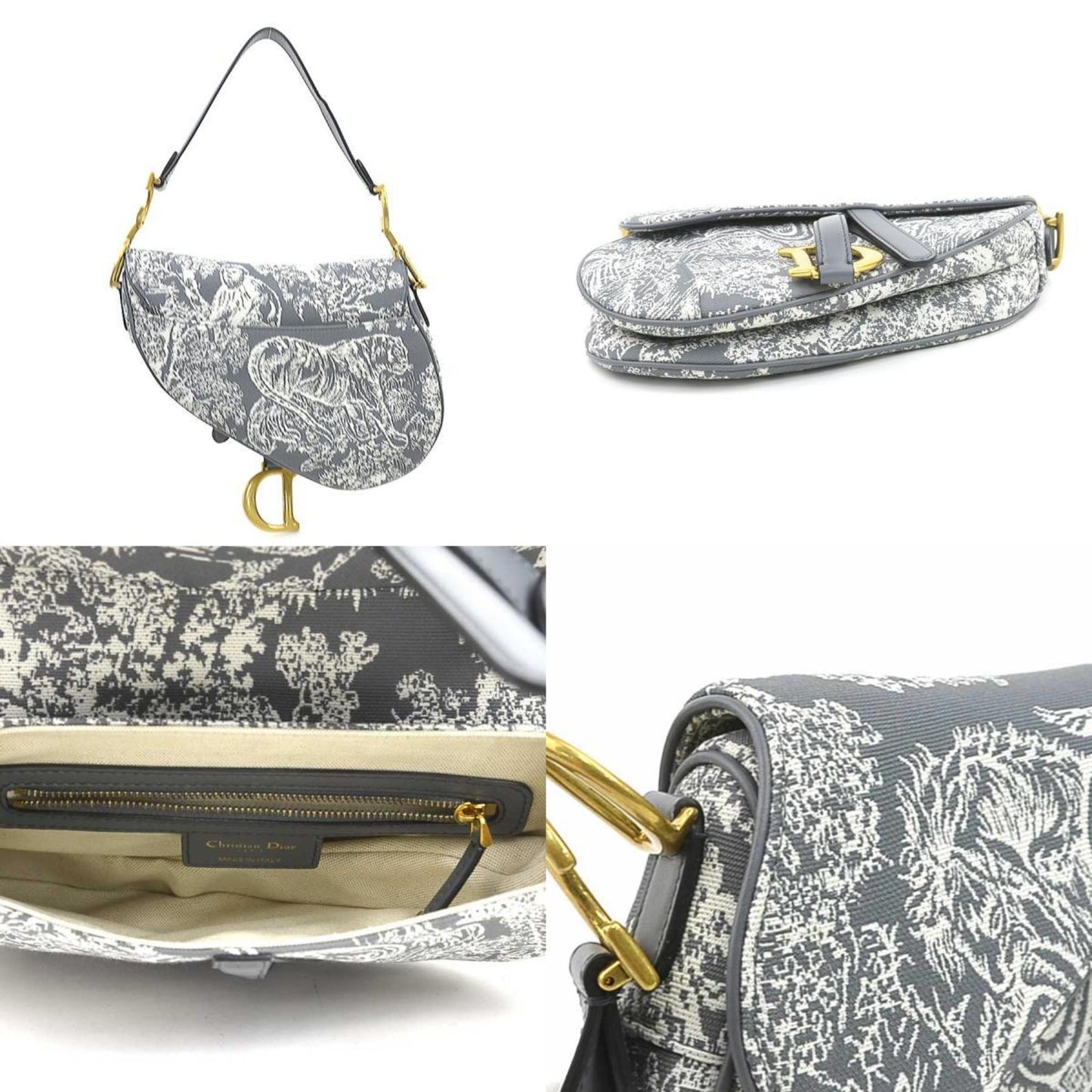 Christian Dior Gray Off-White Canvas Leather Shoulder Bag ()