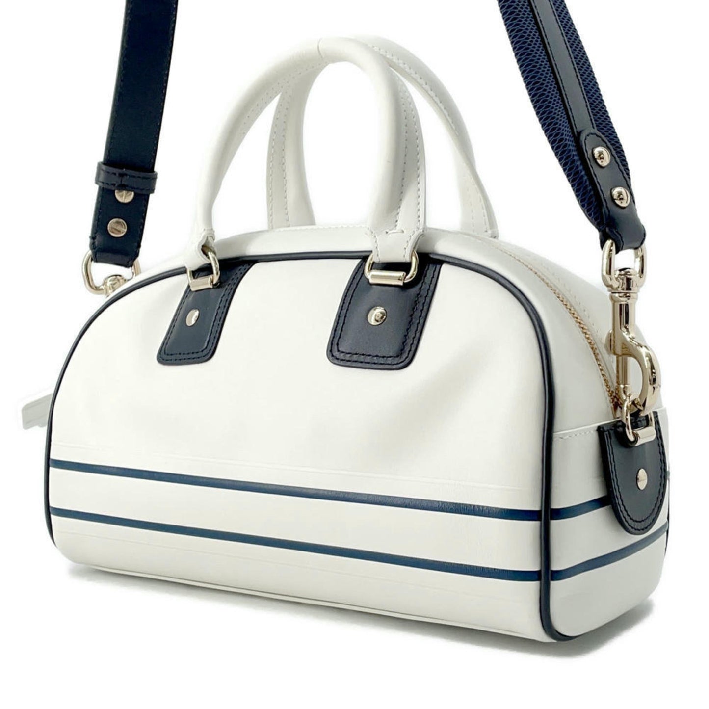 Christian Dior Navy White Leather Rubber Handbag ()