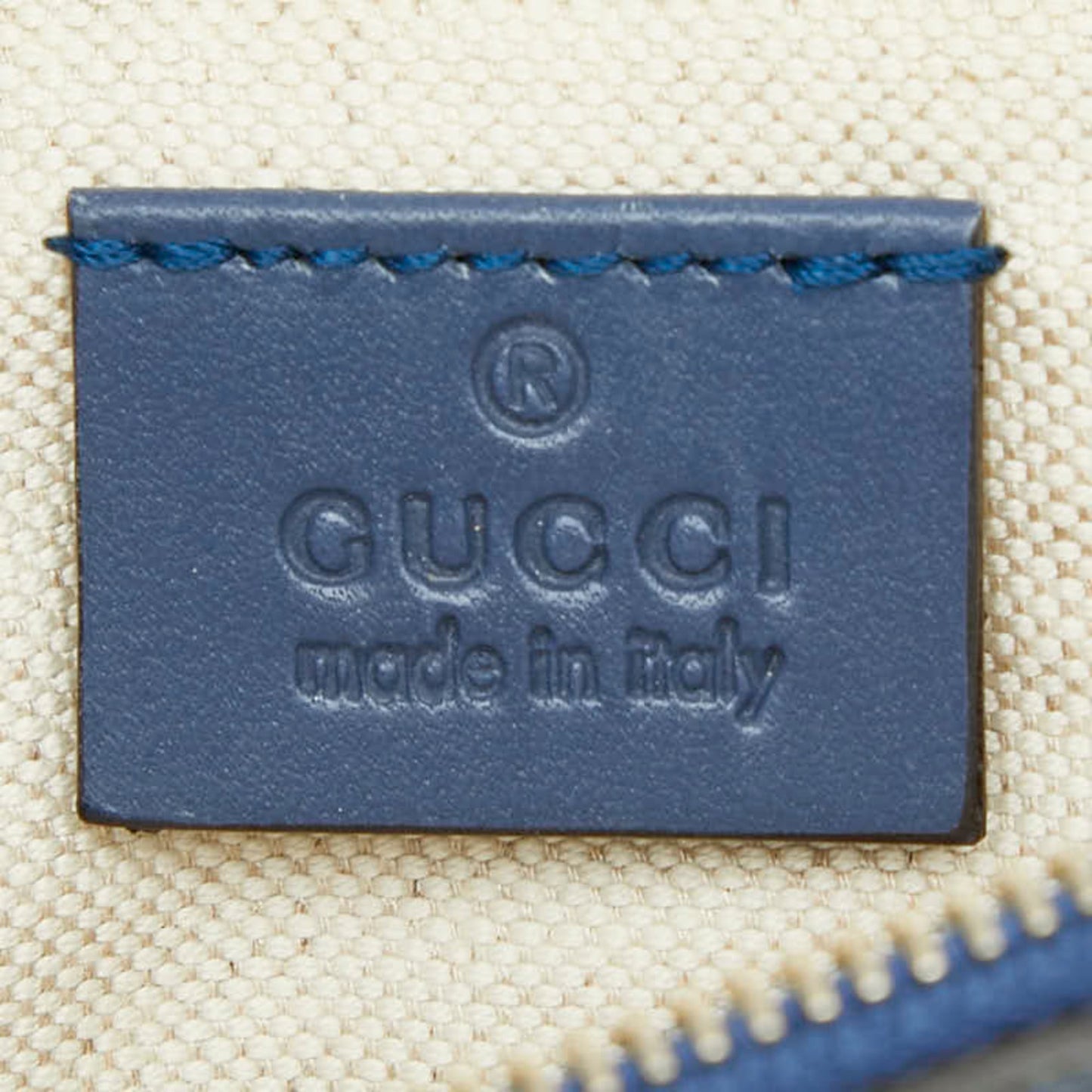 Gucci Beige Blue Canvas Leather Tote Bag ( )