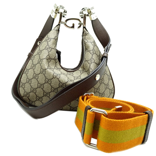 Gucci Beige Brown Orange Gg Supreme Leather Shoulder Bag ( )