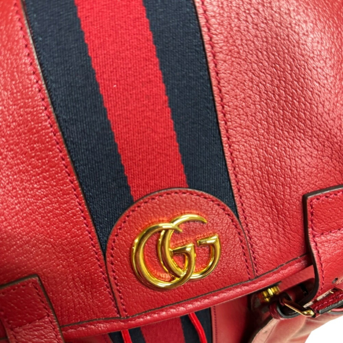 Gucci Navy Red Color Leather Backpack ( )