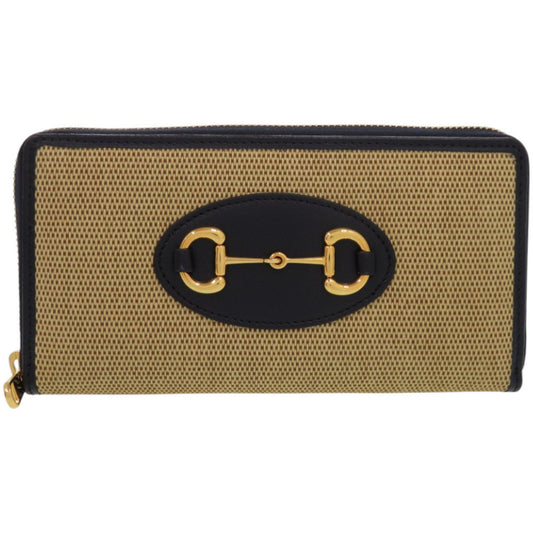 Gucci Beige Navy Canvas Leather Long Wallet (Bi-Fold) ( )