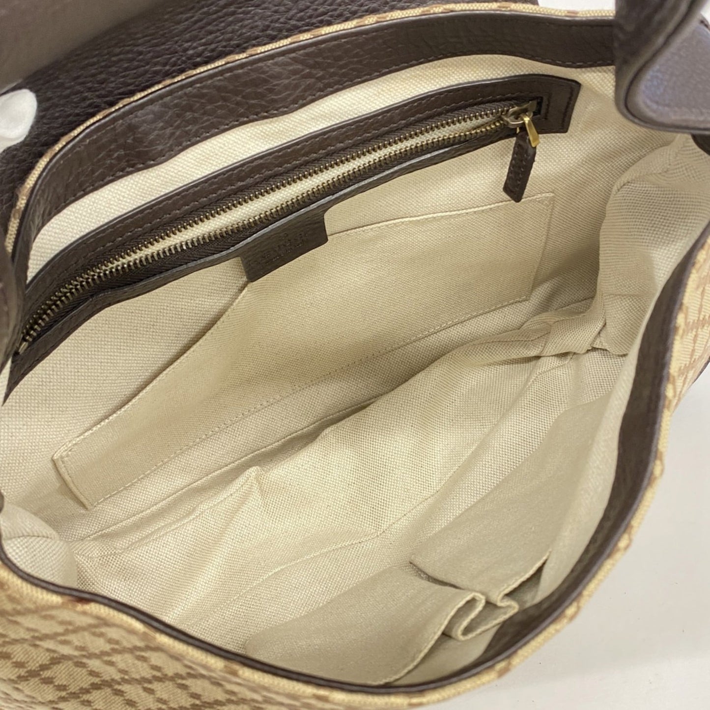 Gucci Brown Canvas Leather Shoulder Bag ( )