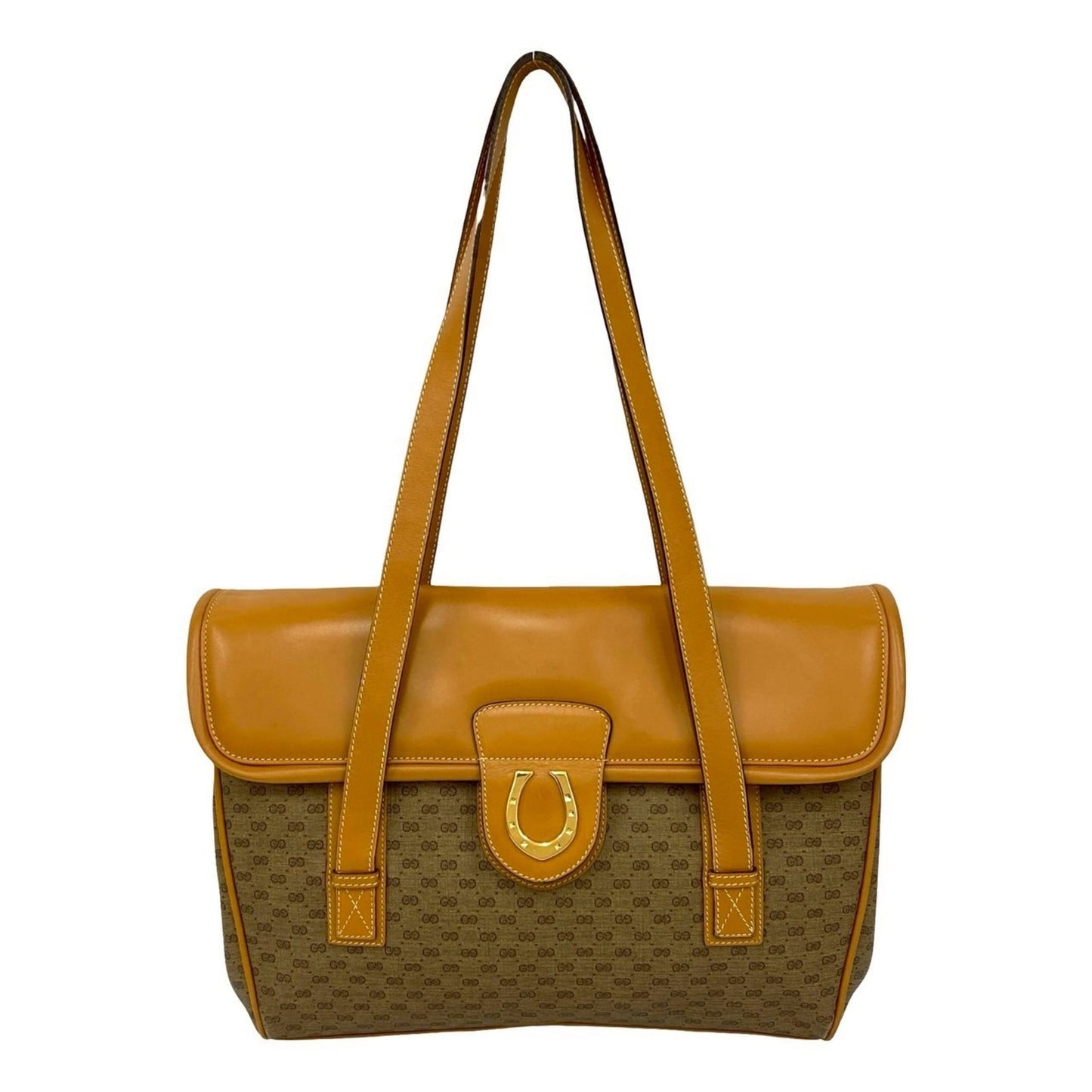 Gucci Brown Leather Pvc Shoulder Bag Tote Bag ( )