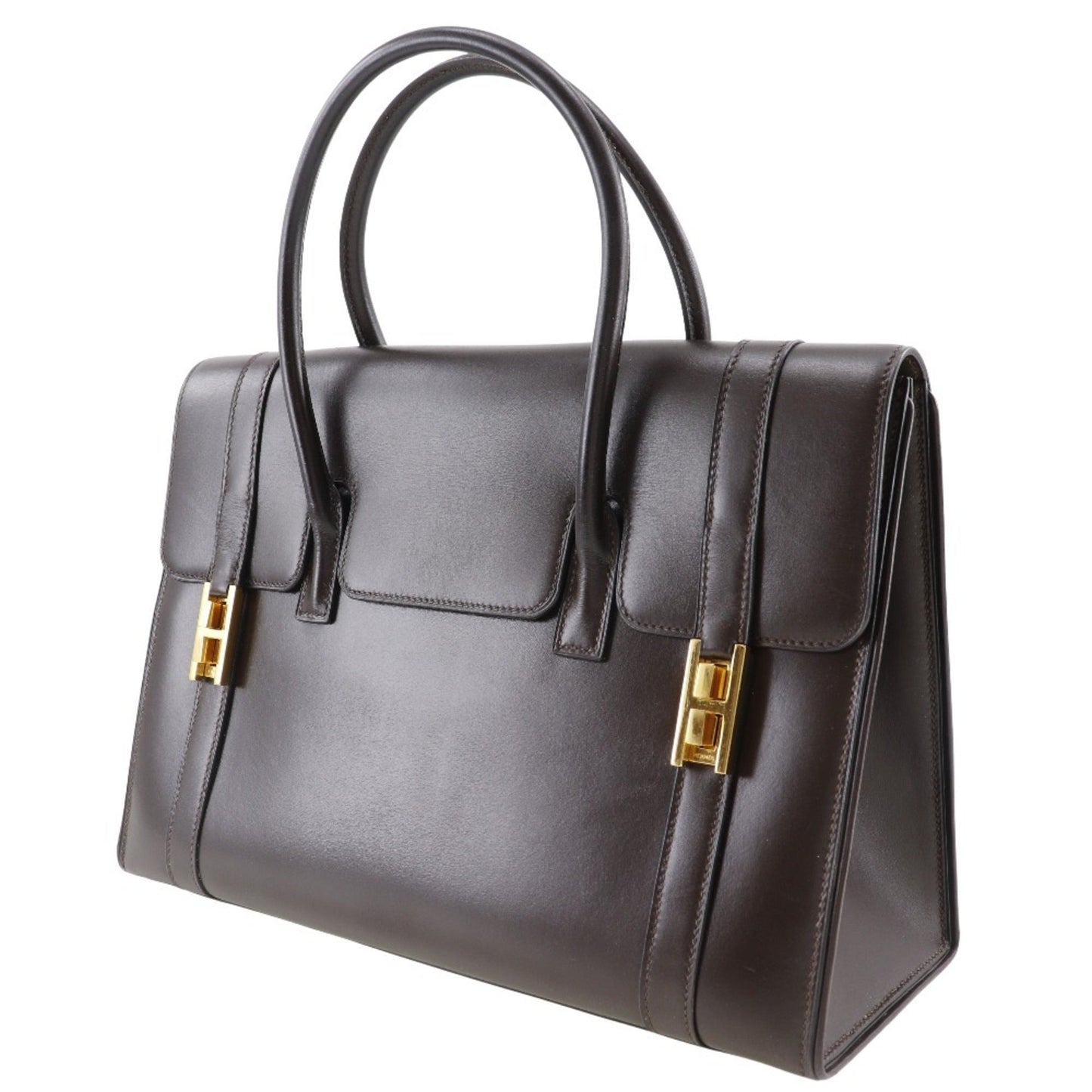 Hermes Drag Brown Box Calf Leather Handbag ( )