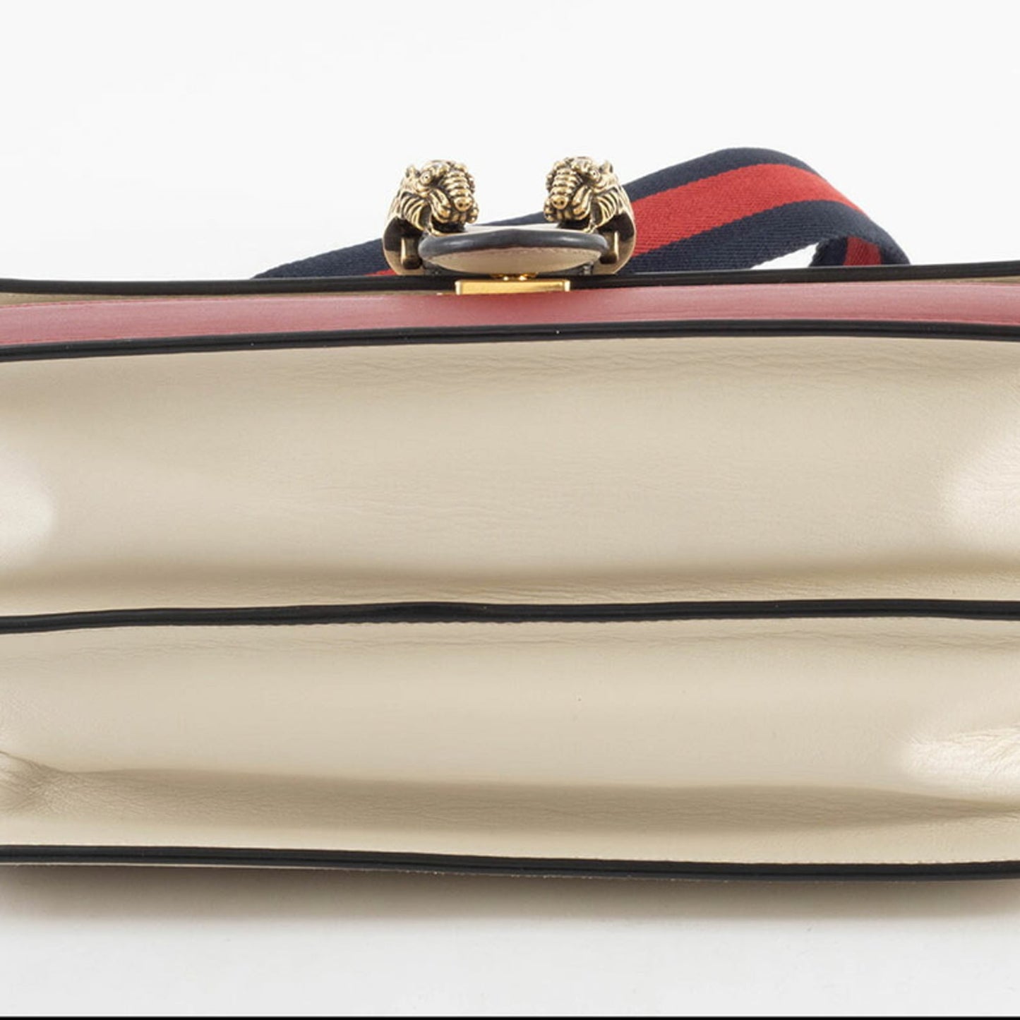 Gucci Ivory Navy Red Color Bamboo Leather Shoulder Bag ( )
