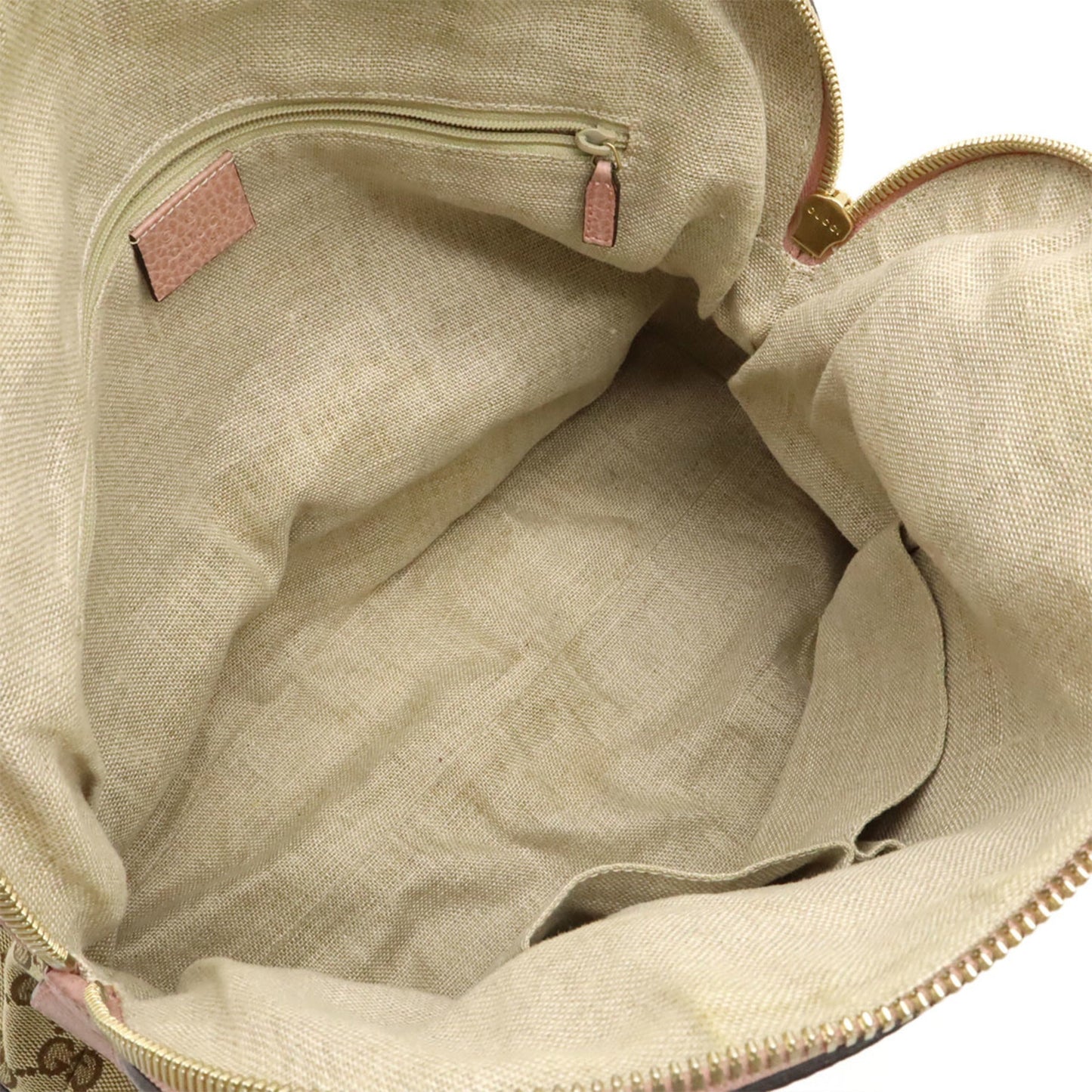Gucci Beige Khaki Pink Gg Canvas Leather Shoulder Bag Tote Bag ( )