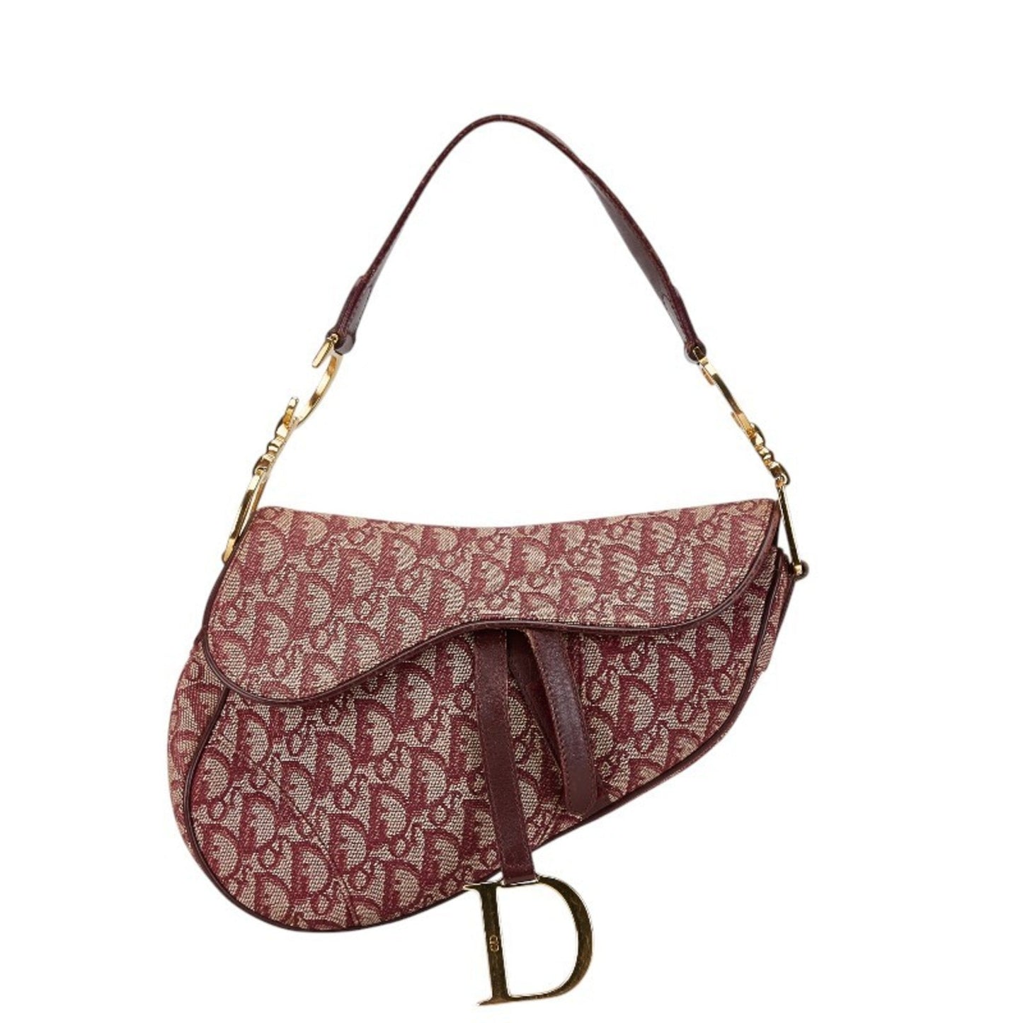 Christian Dior Bordeaux Red Color Canvas Leather Handbag ()