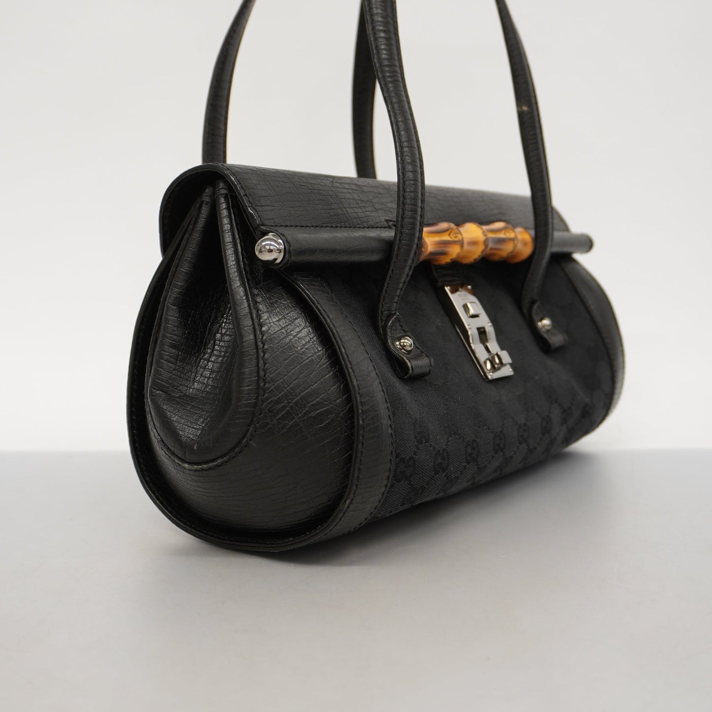 GUCCI Auth  Bamboo Handbag 111713 Women's GG Canvas Handbag Black