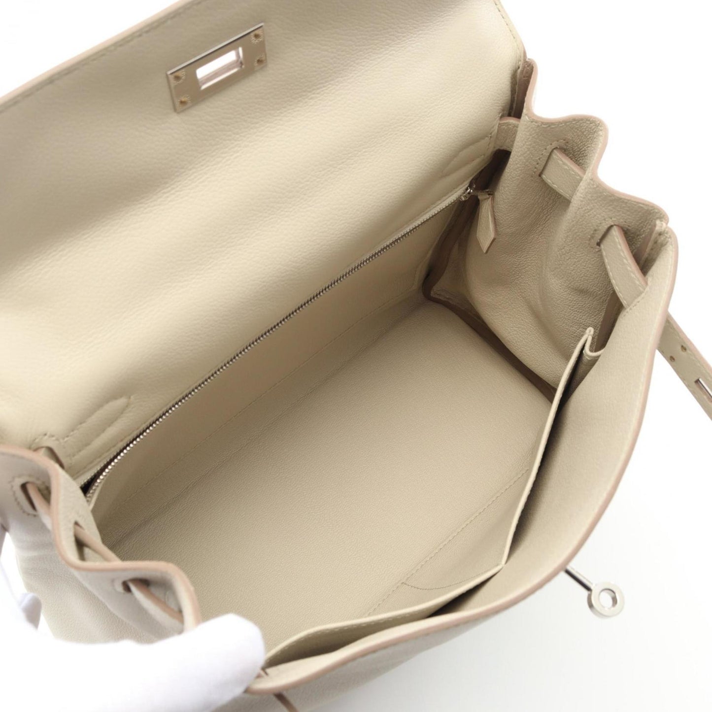 Hermes Kelly White Evercalf Leather Handbag ( )