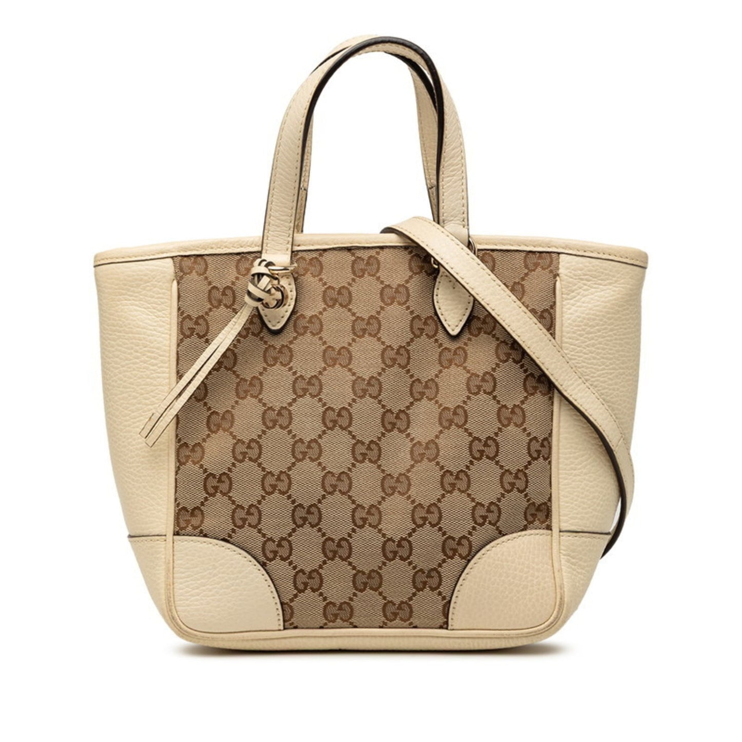 Gucci Beige White Canvas Leather Handbag Shoulder Bag ( )