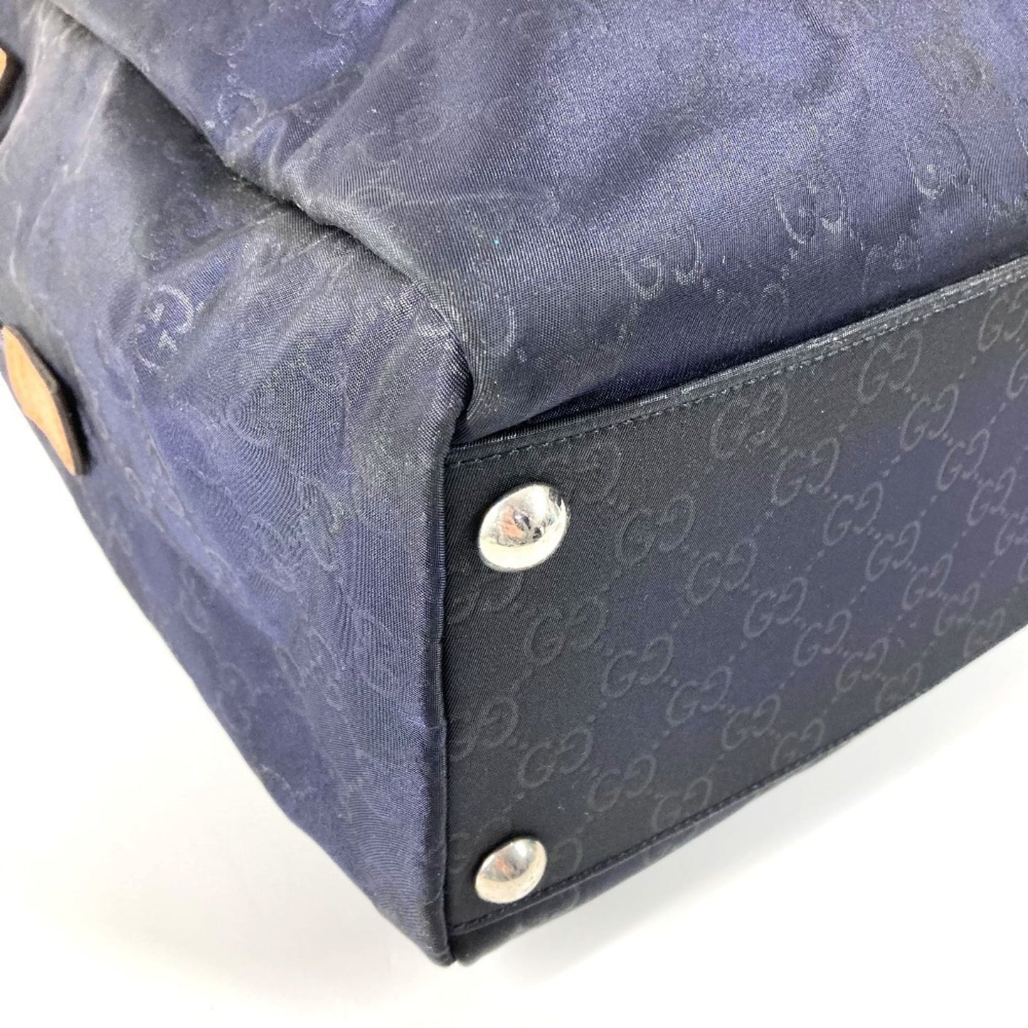 Gucci Brown Navy Nylon Leather Boston Bag ( )