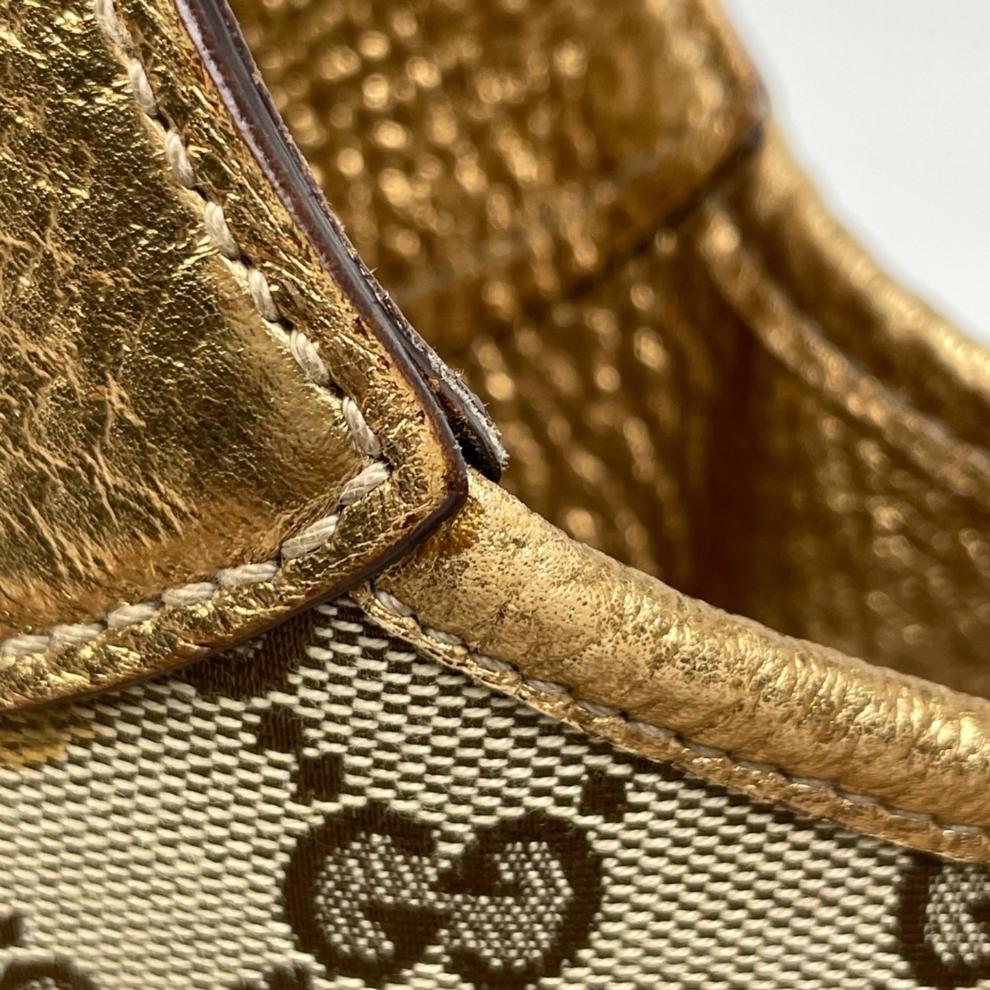 Gucci Beige Gold Gg Canvas Leather Shoulder Bag ( )