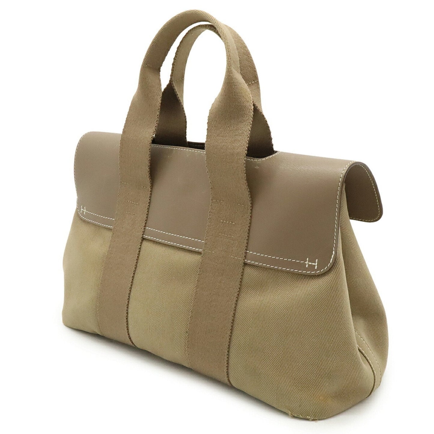 Hermes Etoupe Gray Toile Chevron Leather Handbag Pouch Tote Bag ( )