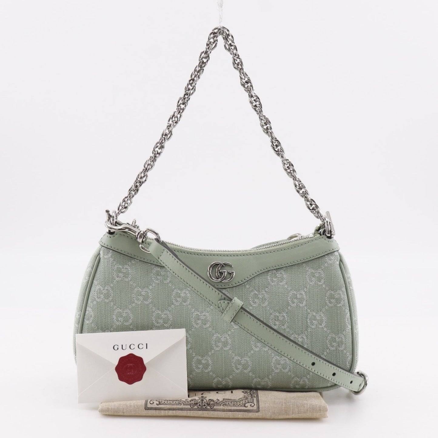 Gucci Green Pale Green Gg Canvas Shoulder Bag ( )