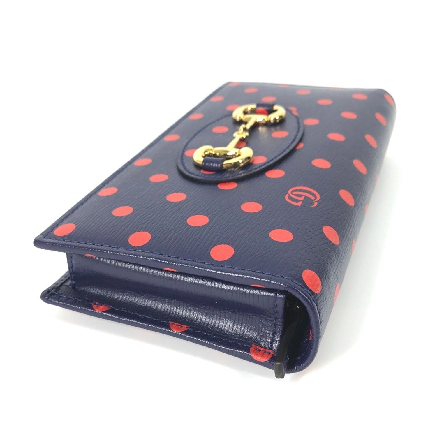 Gucci Navy Red Color Leather Chain/Shoulder Wallet ( )