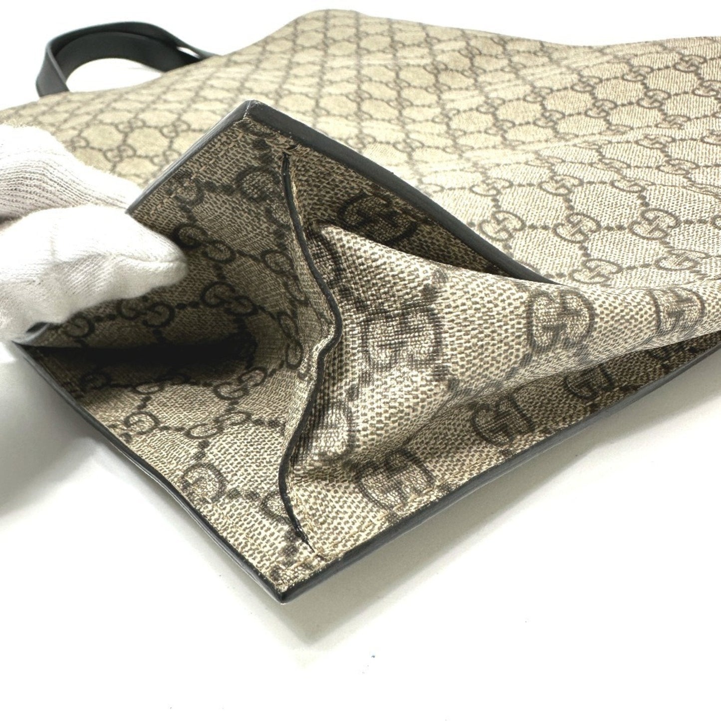 Gucci Beige Black Gg Supreme Handbag Tote Bag ( )