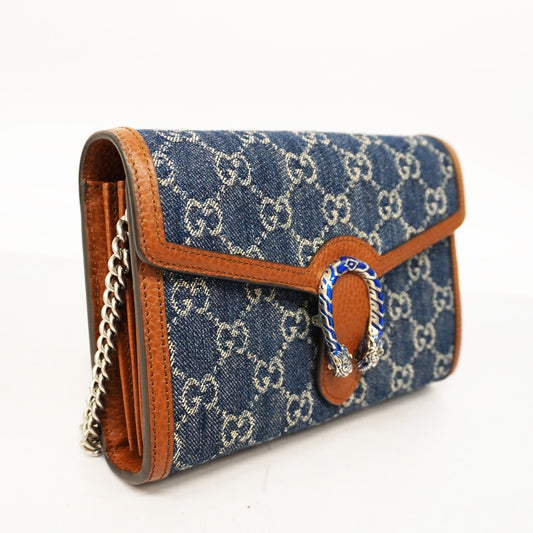 GUCCI Auth  Chain Wallet Dionysus GG Denim 401231 Blue,Brown