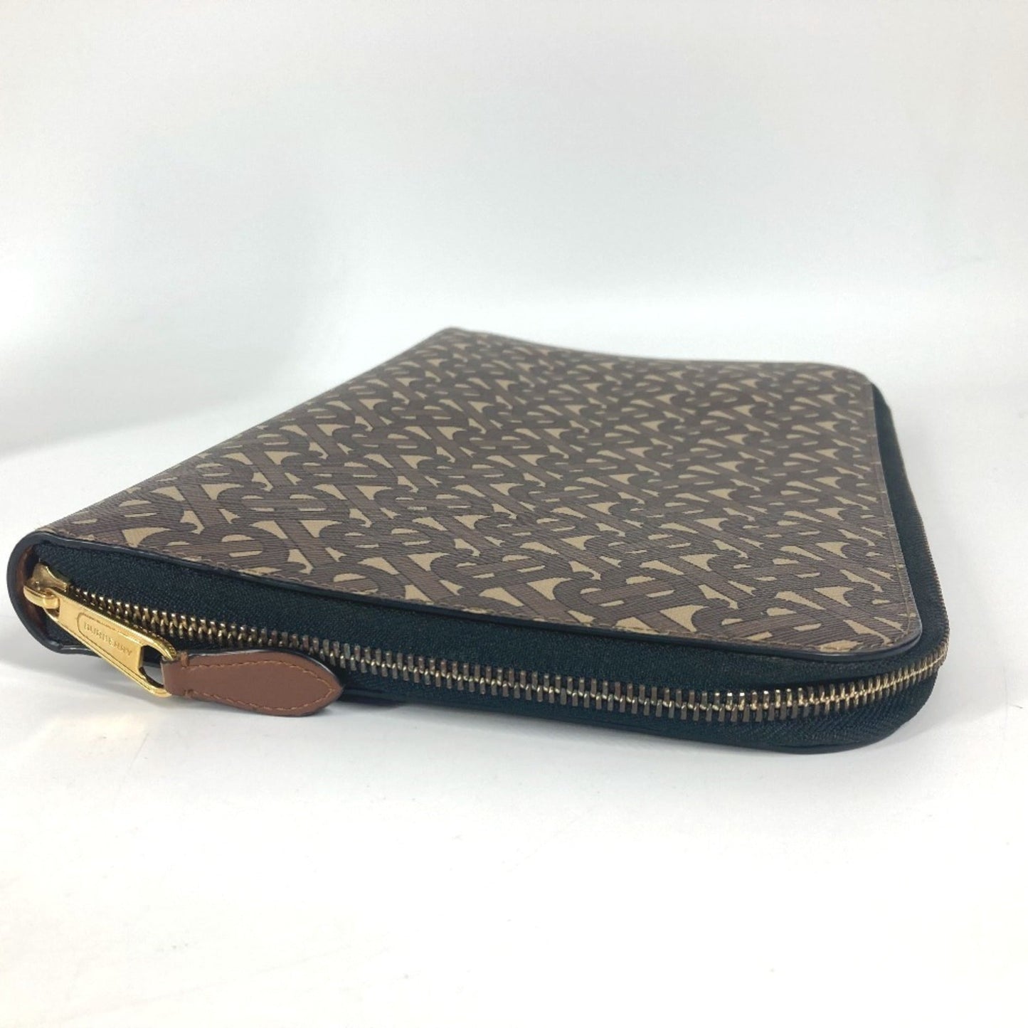 Burberry Brown Leather Canvas Clutch Bag Pouch ( )