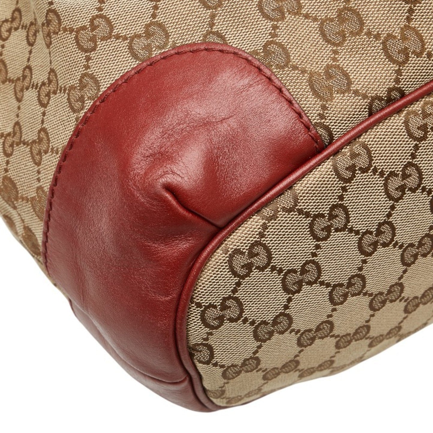 Gucci Beige Red Color Canvas Leather Shoulder Bag Tote Bag ( )