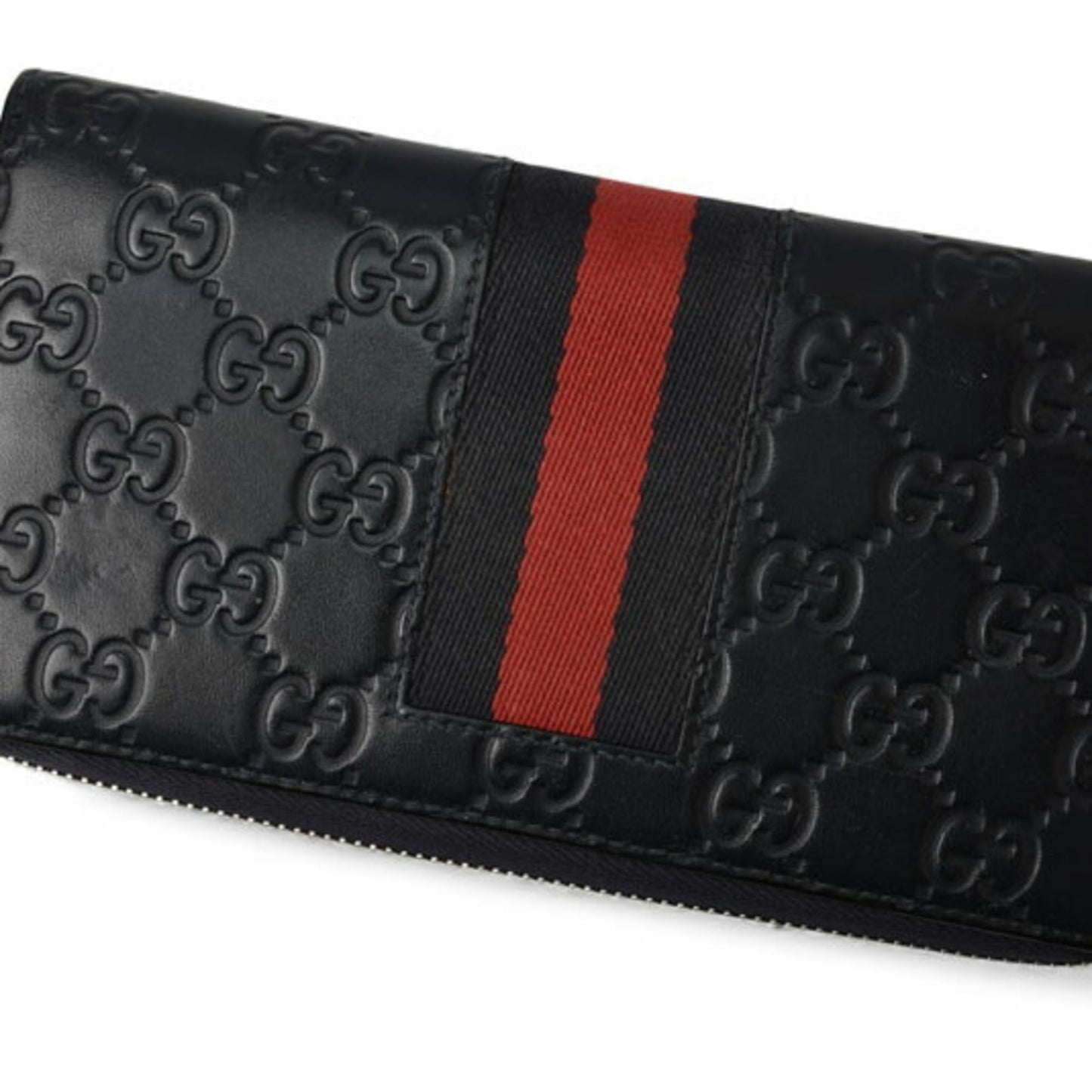 Gucci Dark Navy Red Color Leather Long Wallet (Bi-Fold) ( )