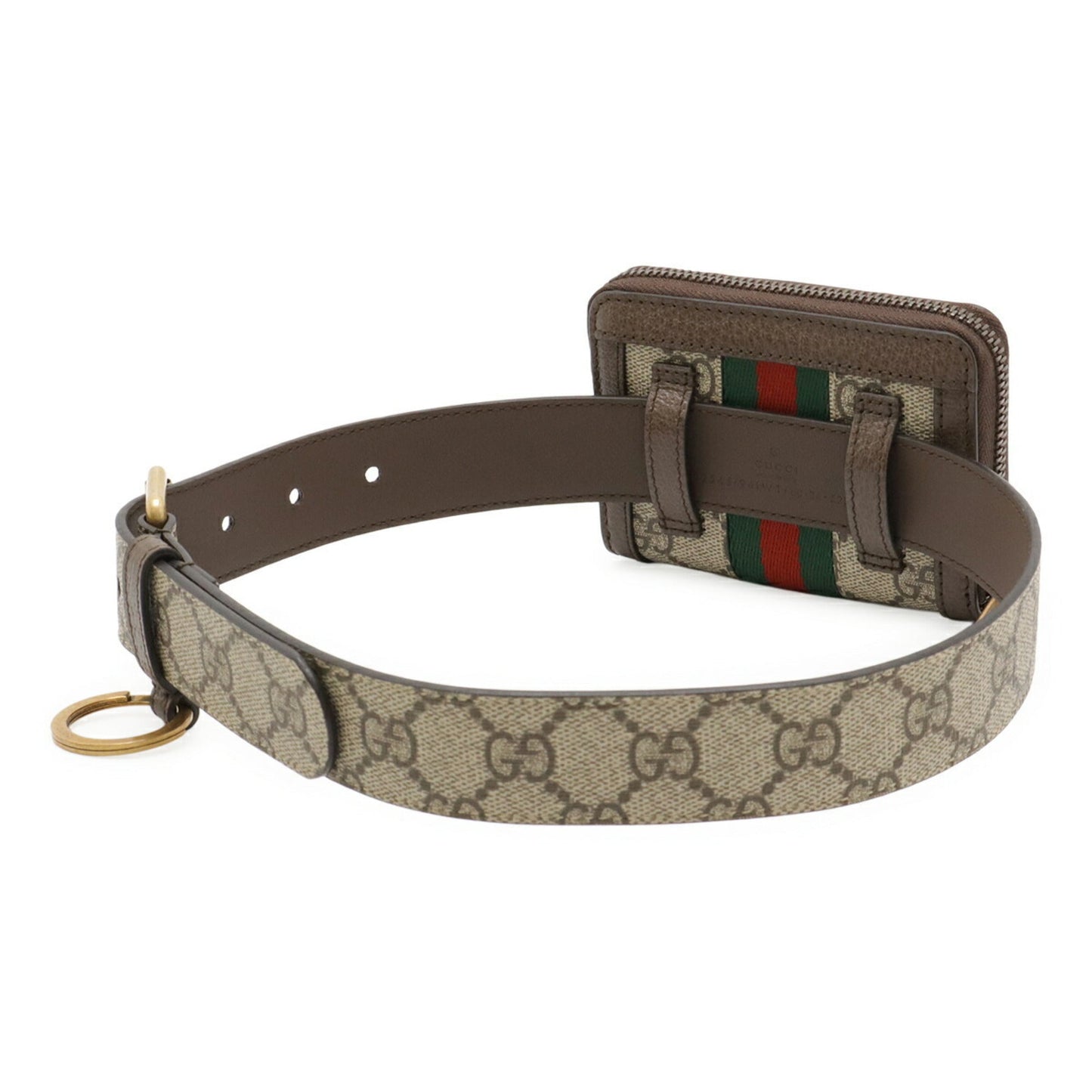 Gucci Beige Dark Brown Green Red Color Pvc Leather Chain/Shoulder Wallet ( )