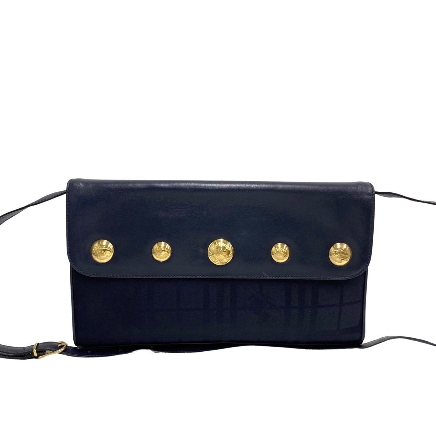 Burberry Navy Leather Nylon Clutch Bag Shoulder Bag ( )