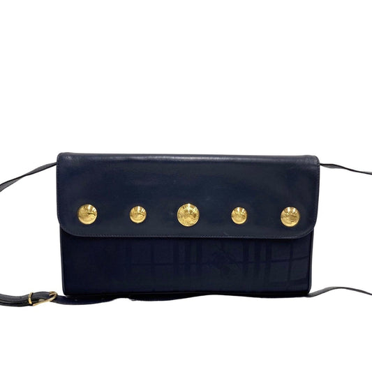 Burberry Navy Leather Nylon Clutch Bag Shoulder Bag ( )