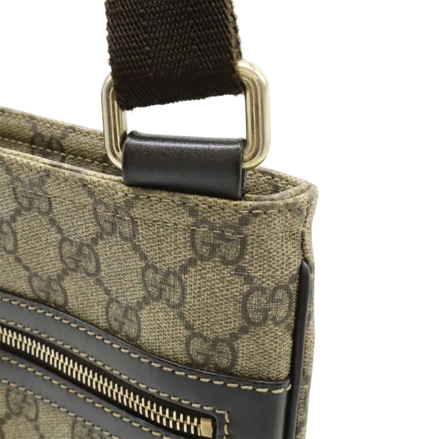 Gucci Beige Brown Dark Brown Khaki Gg Supreme Canvas Leather Shoulder Bag ( )
