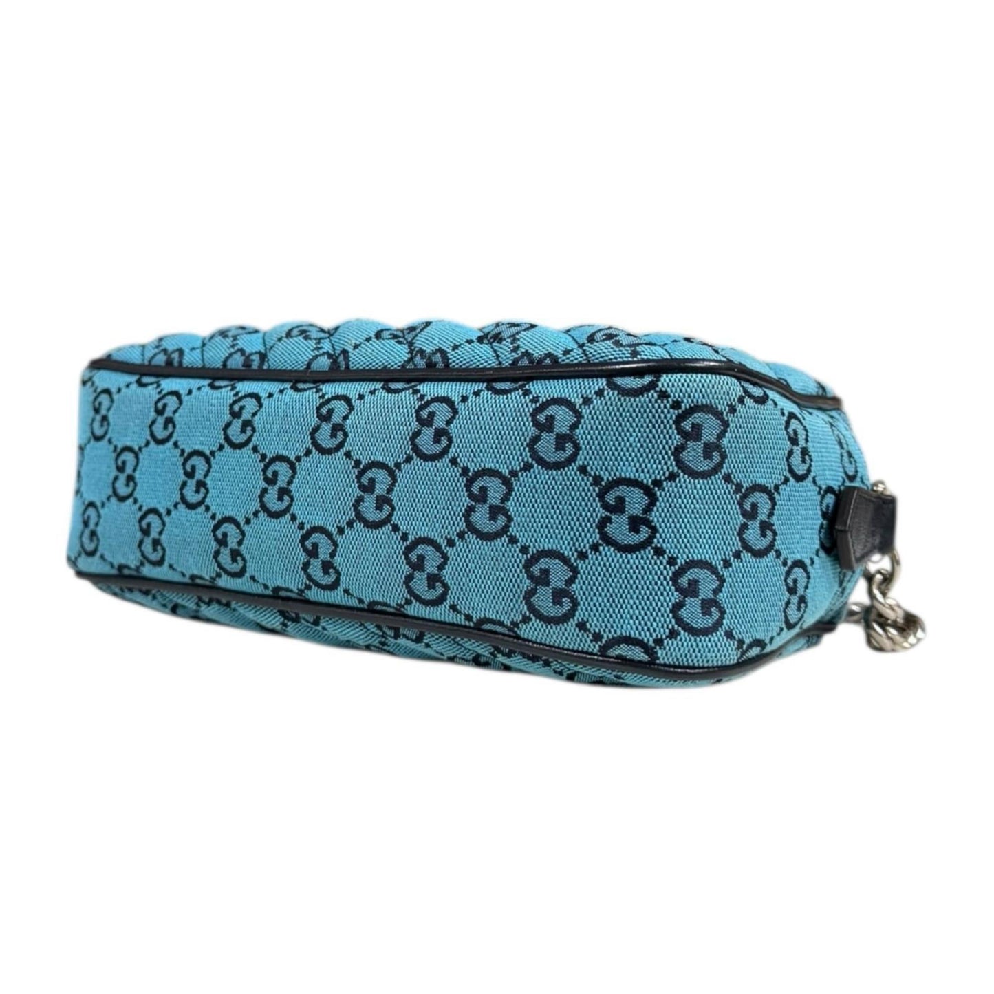Gucci Gg Marmont Blue Navy Canvas Leather Shoulder Bag ( )